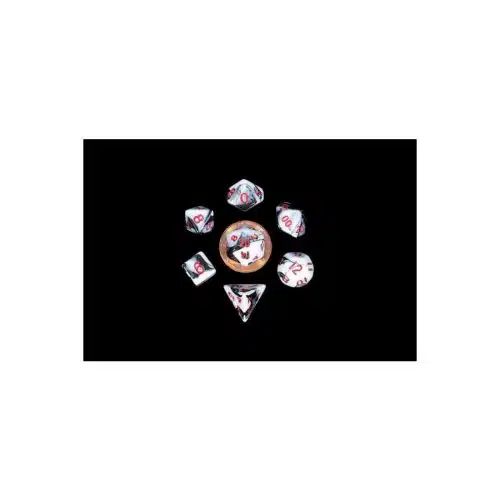 Marble with Red - Mini Dice set - 7 stuks