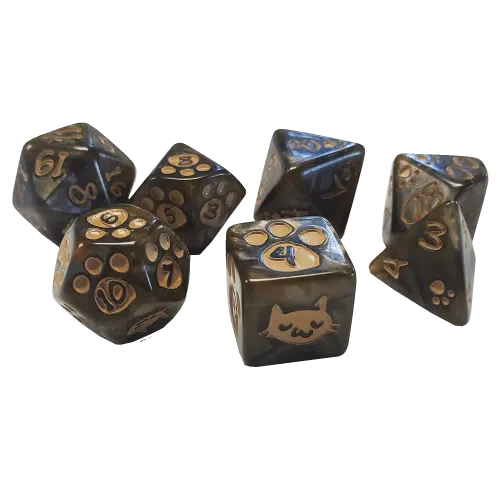 Kitten Black Polyhedral Dice set - 7 stuks