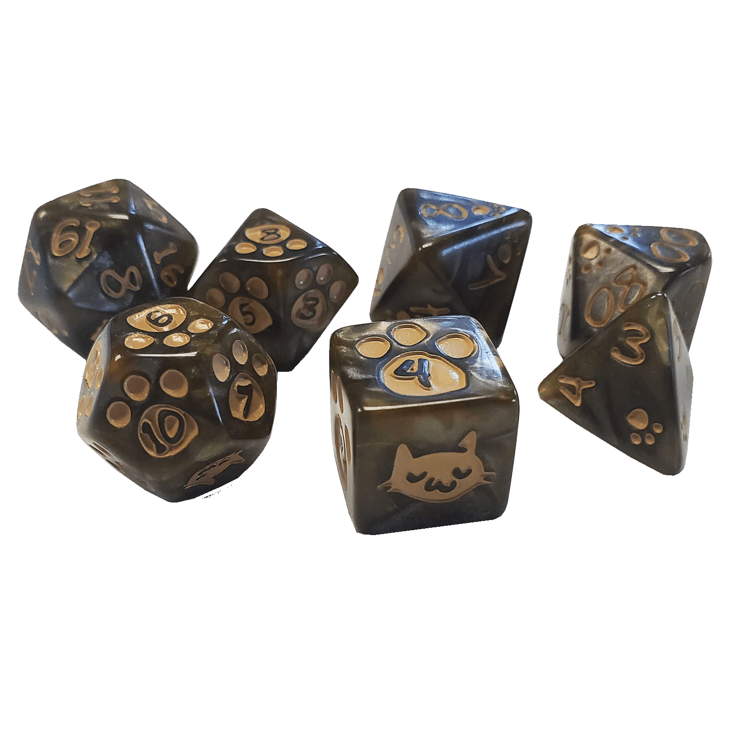 Kitten Black Polyhedral Dice set - 7 stuks