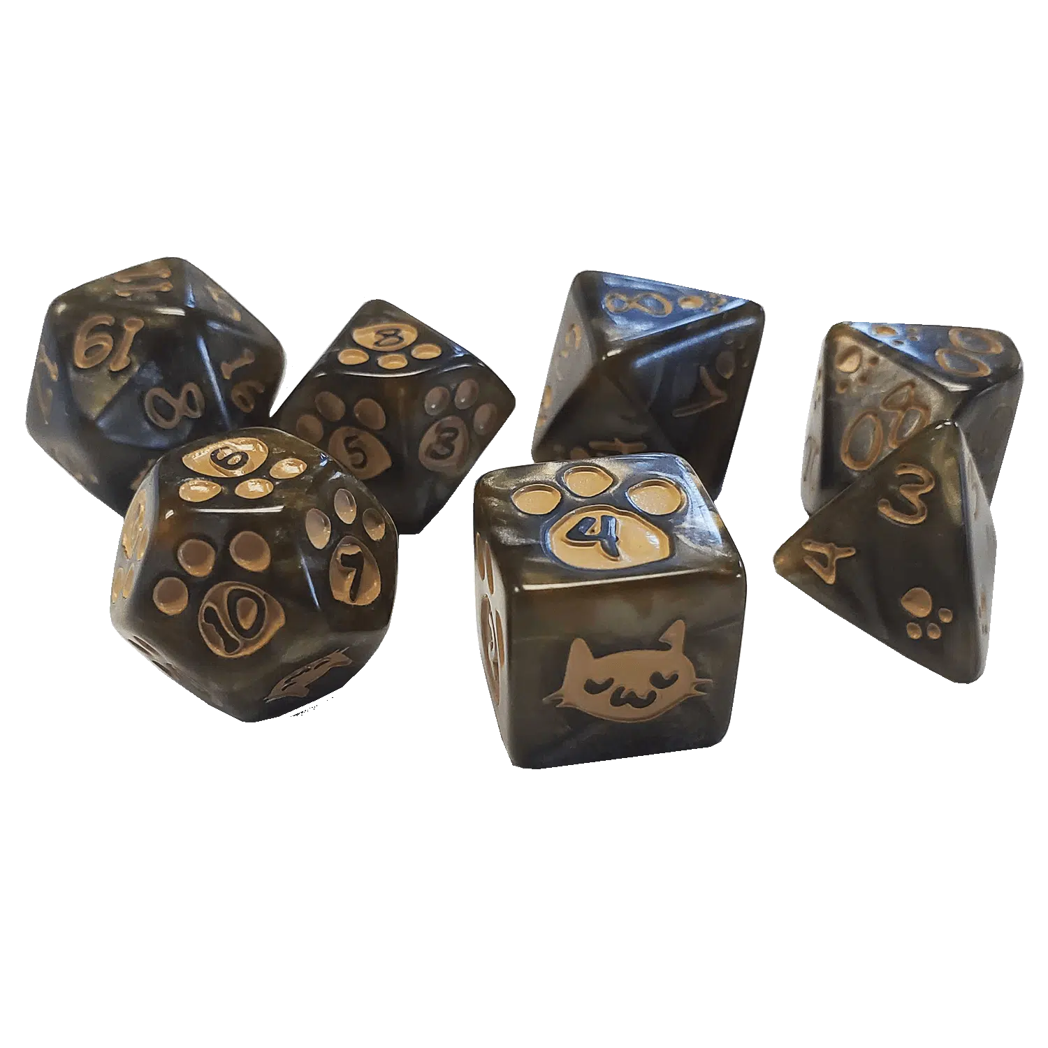 Kitten Black Polyhedral Dice set - 7 stuks