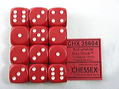 Opaque Red/white D6 16mm (12 stuks)