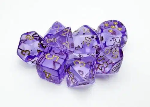 Translucent Lavender/gold Polyhedral Lab Dice - 8 stuks