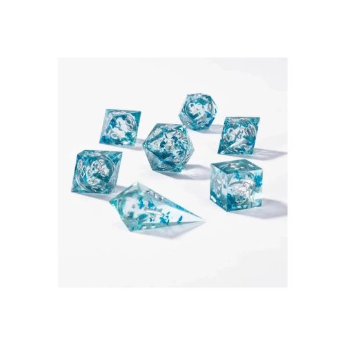 Aqua Liquid Core - Handmade Sharp Edge Dice set - 7 stuks