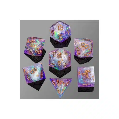 Arcane Amethyst Captured Magic - Handmade Sharp Edge Dice set - 7 stuks