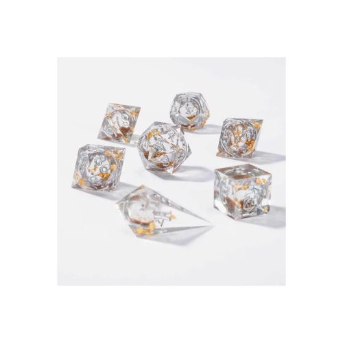 Gold Liquid Core - Handmade Sharp Edge Dice set - 7 stuks