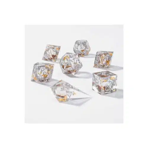Gold Liquid Core - Handmade Sharp Edge Dice set - 7 stuks