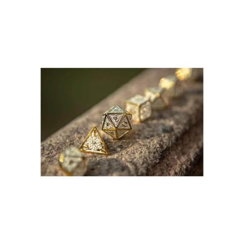 Gold Snowflake - Hollow Metal Dice set - 7 stuks