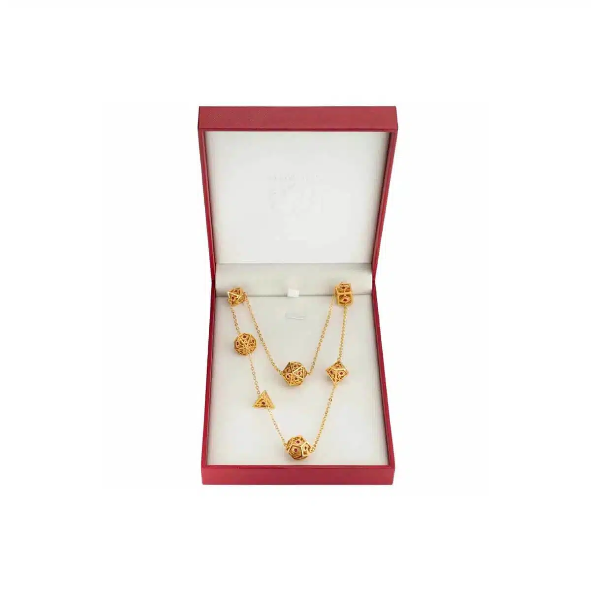 Gold w/Ruby Red Gems - Dragon's Eye 7-die Necklace