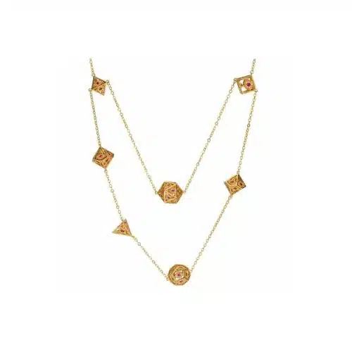 Gold w/Ruby Red Gems - Dragon's Eye 7-die Necklace