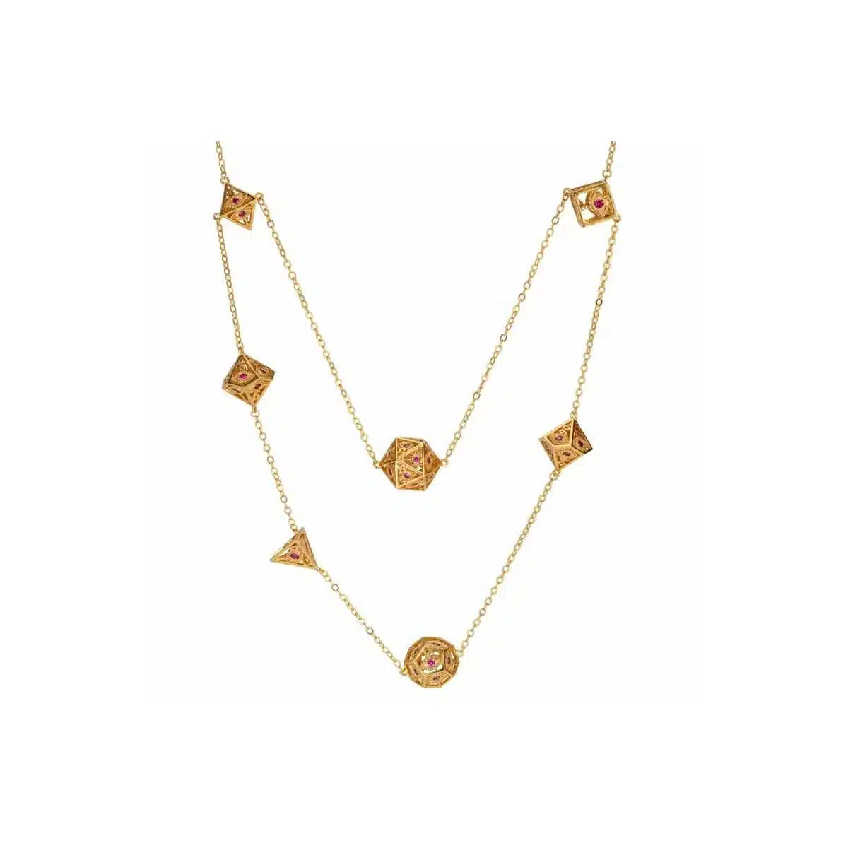 Gold w/Ruby Red Gems - Dragon's Eye 7-die Necklace