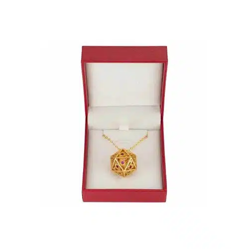Gold w/Ruby Red Gems - Dragon's Eye D20 Necklace