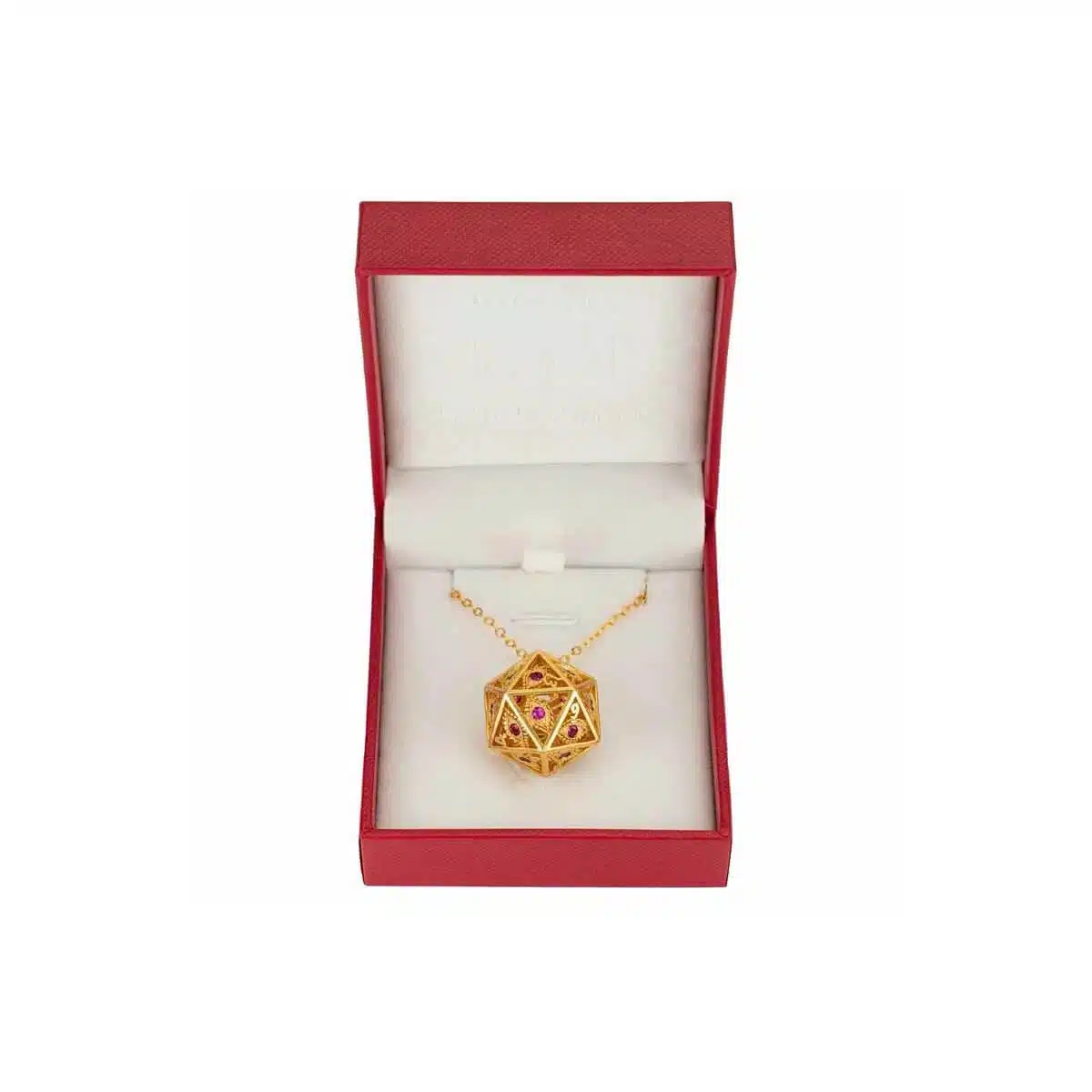 Gold w/Ruby Red Gems - Dragon's Eye D20 Necklace
