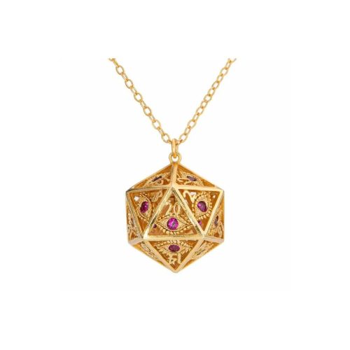 Gold w/Ruby Red Gems - Dragon's Eye D20 Necklace