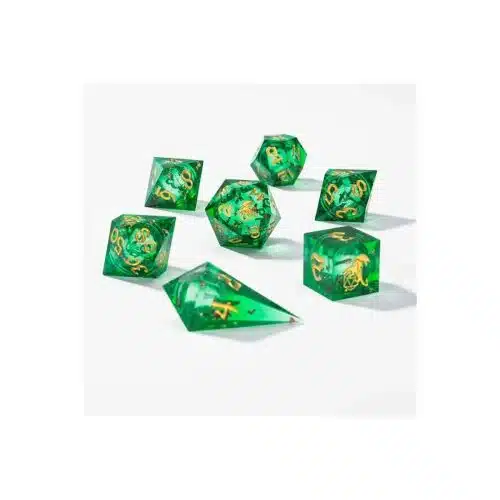 Green Liquid Core - Handmade Sharp Edge Dice set - 7 stuks