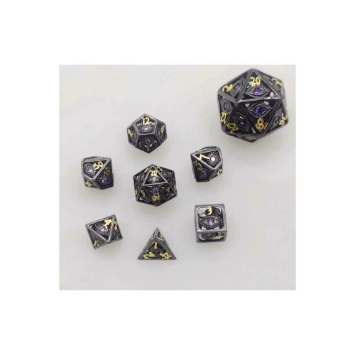 Gunmetal Dragon's Eye w/Purple Gems - Hollow Metal Mini Dice set - 7 stuks