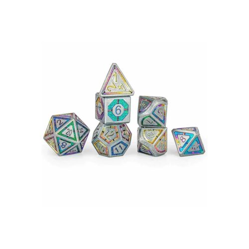 Gunmetal with Rainbow Chrome - Metal Dice set - 7 stuks