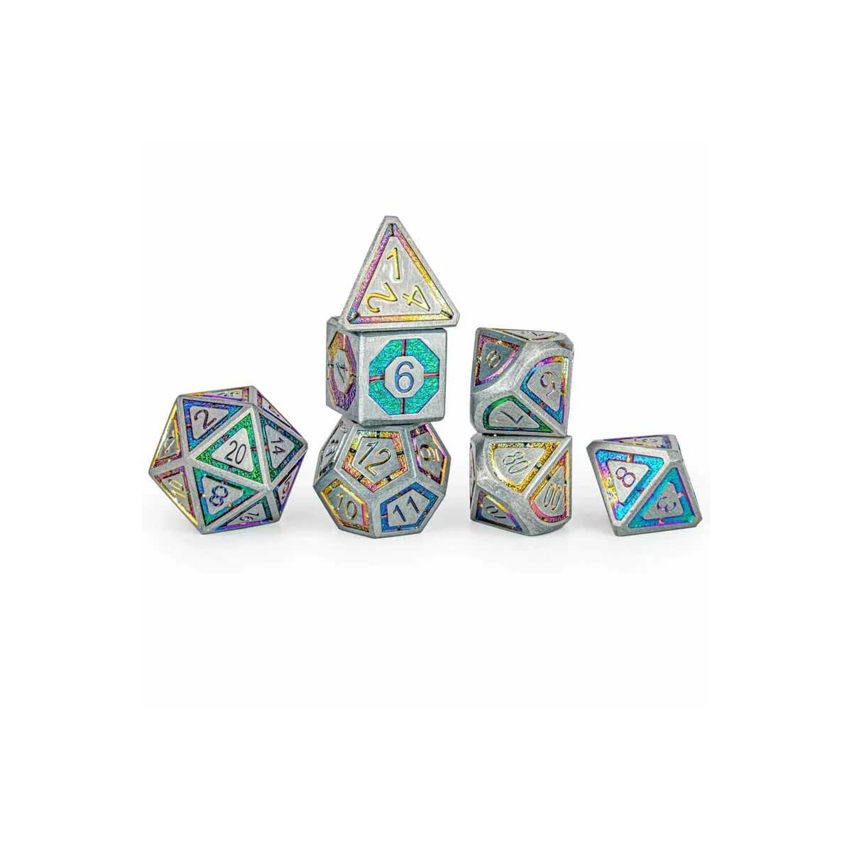 Gunmetal with Rainbow Chrome - Metal Dice set - 7 stuks