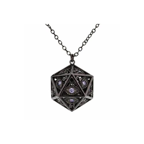 Gunmetal w/Purple Gems - Dragon's Eye D20 Necklace