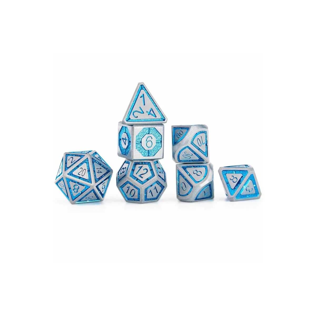 Iron with Blue Chrome - Metal Dice set - 7 stuks