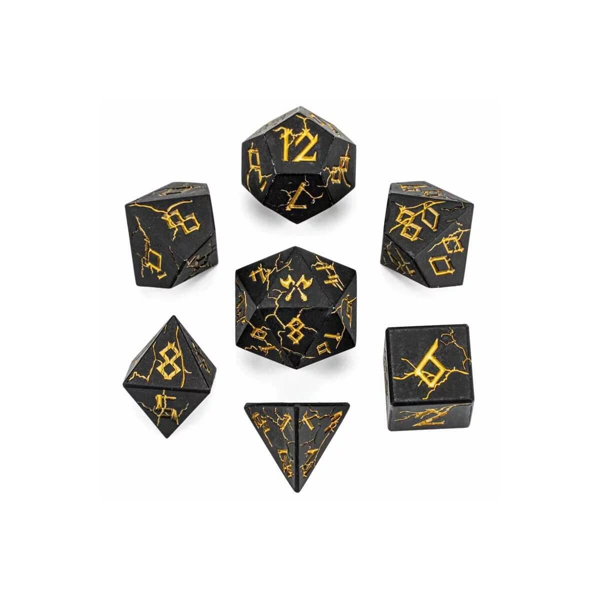 Matt Black & Gold Barbarian - Metal Dice set - 7 stuks