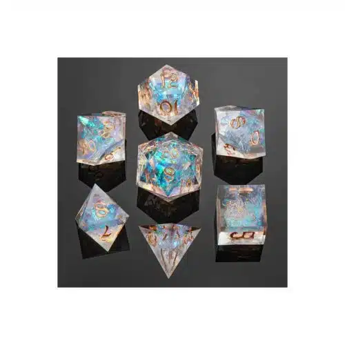 Opal Captured Magic - Handmade Sharp Edge Dice set - 7 stuks