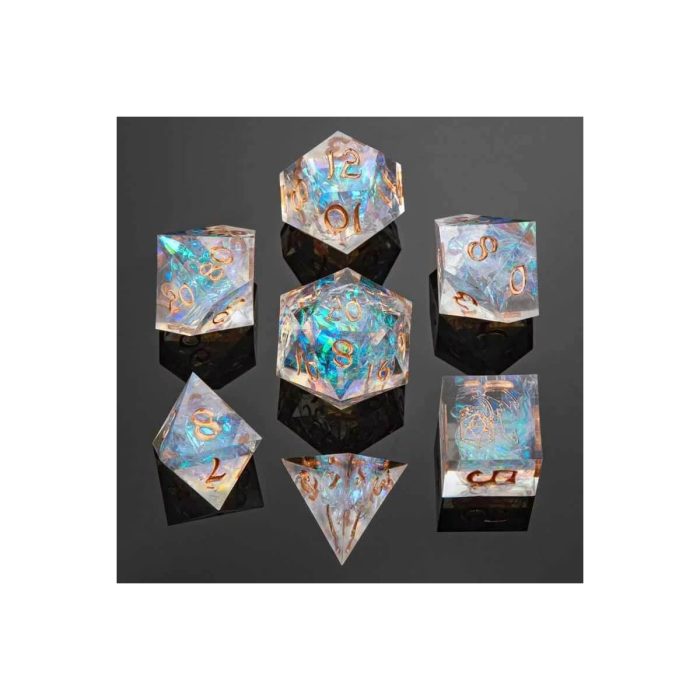 Opal Captured Magic - Handmade Sharp Edge Dice set - 7 stuks