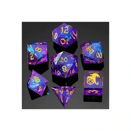 Purple Captured Magic - Handmade Sharp Edge Dice set - 7 stuks