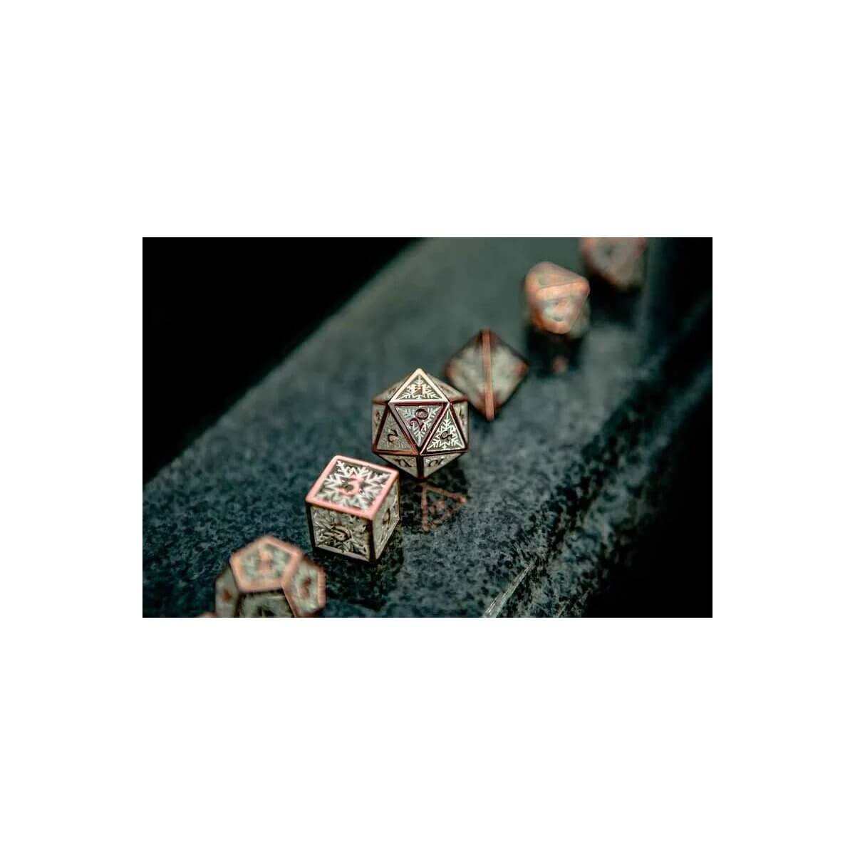Rose Gold Snowflake - Hollow Metal Dice set - 7 stuks