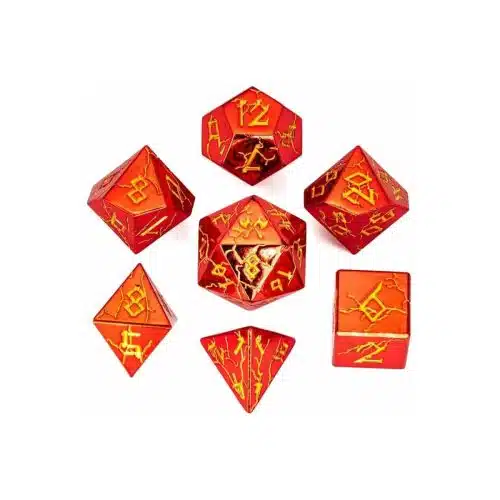 Shiny Red & Gold Barbarian - Metal Dice set - 7 stuks