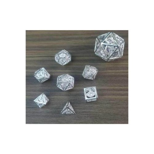 Shiny Silver Dragon's Eye w/Pink Gems - Hollow Metal Mini Dice set - 7 stuks