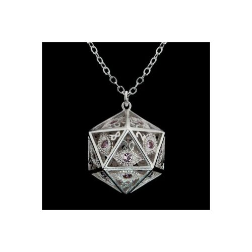 Silver w/Pink Gems - Dragon's Eye D20 Necklace