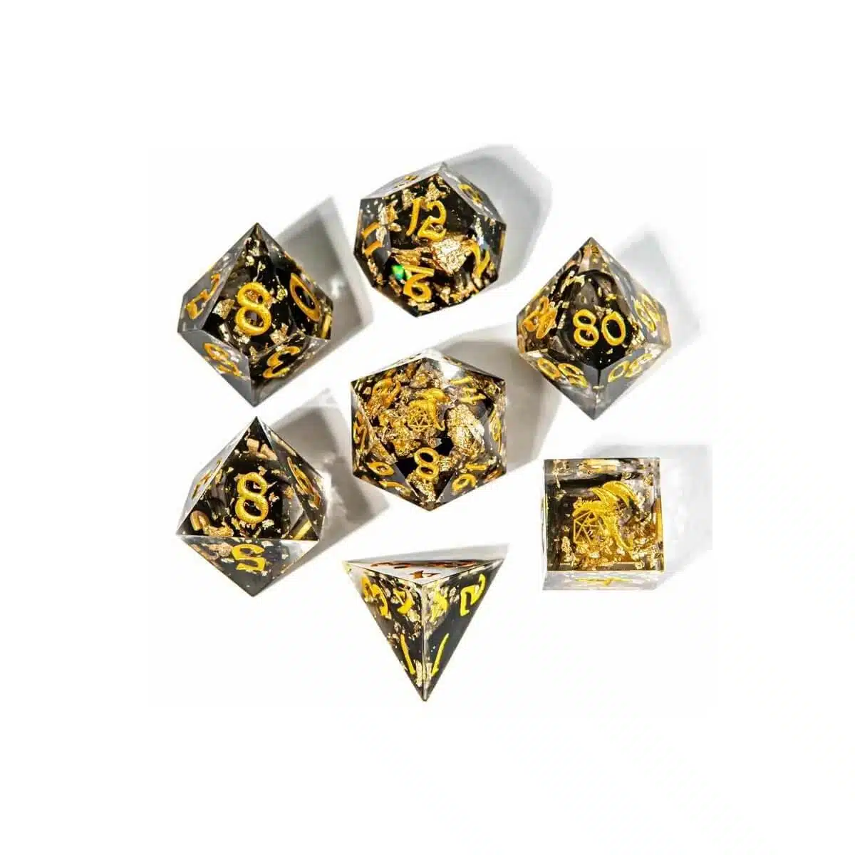 Tainted Treasures - Handmade Sharp Edge Dice set - 7 stuks