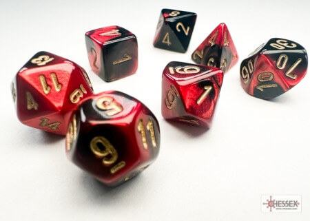 Gemini Black-Red/Gold - Mini Polyhedral Dice set - 7 stuks
