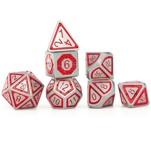 Gunmetal with Red Chrome - Metal Dice set - 7 stuks