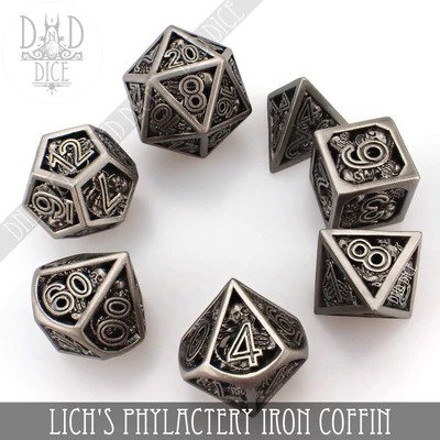 Lich's Phylactery Iron Koffin - Hollow Metal Dice set - 7 stuks