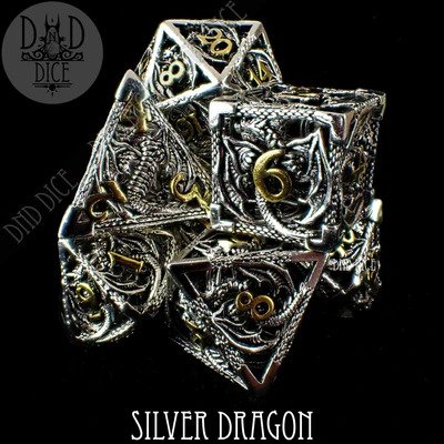 Silver Dragon - Hollow Metal Dice set - 7 stuks