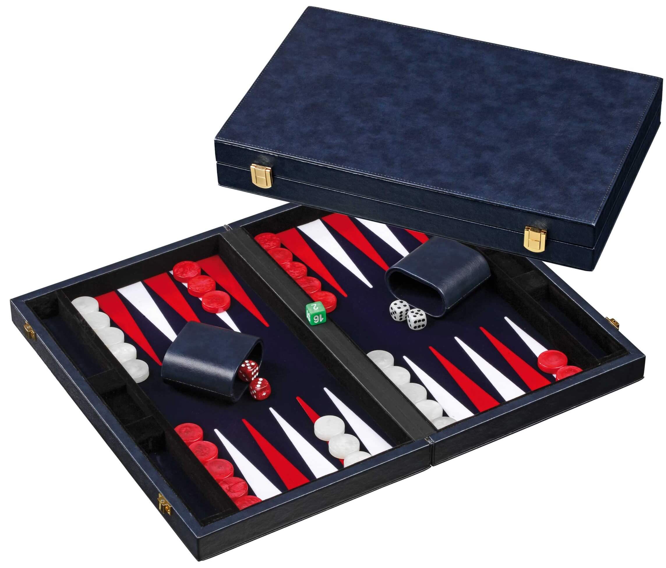 Backgammon Blauw ingelegd vilt 38,5 cm