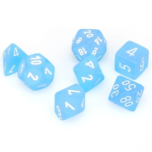 Frosted Caribbean Blue/White - Mini Polyhedral Dice set - 7 stuks