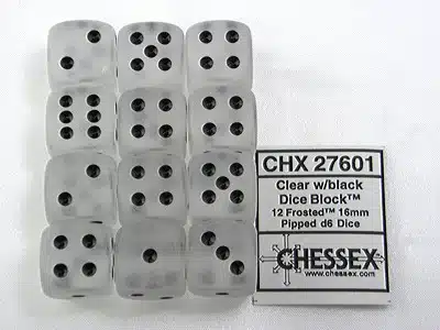 Frosted Clear w/Black D6 16mm (12 stuks)