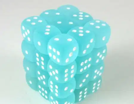 Frosted Teal/white D6 12mm (36 stuks)