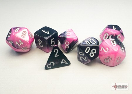 Gemini Black-Pink/white - Mini Polyhedral Dice set - 7 stuks