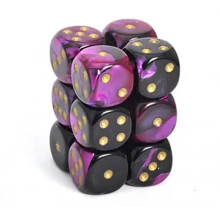 Gemini Black-Purple/gold D6 16mm (12 stuks)