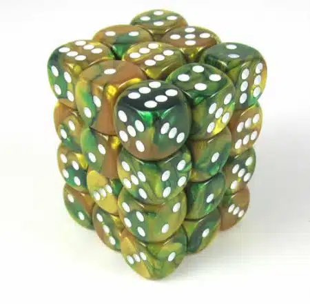 Gemini Gold-Green/white D6 12mm (36 stuks)