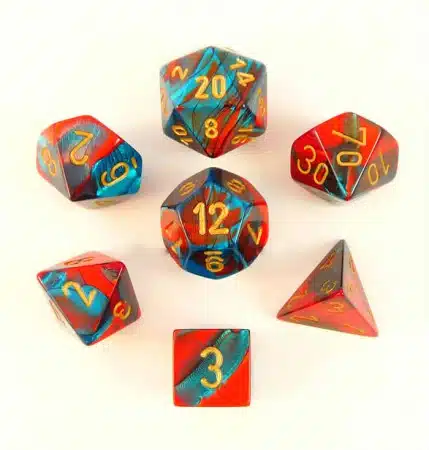 Gemini Red-Teal/gold Polydice Dobbelsteen Set (7 stuks)