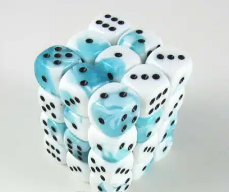 Gemini White-Teal/black D6 12mm (36 stuks)