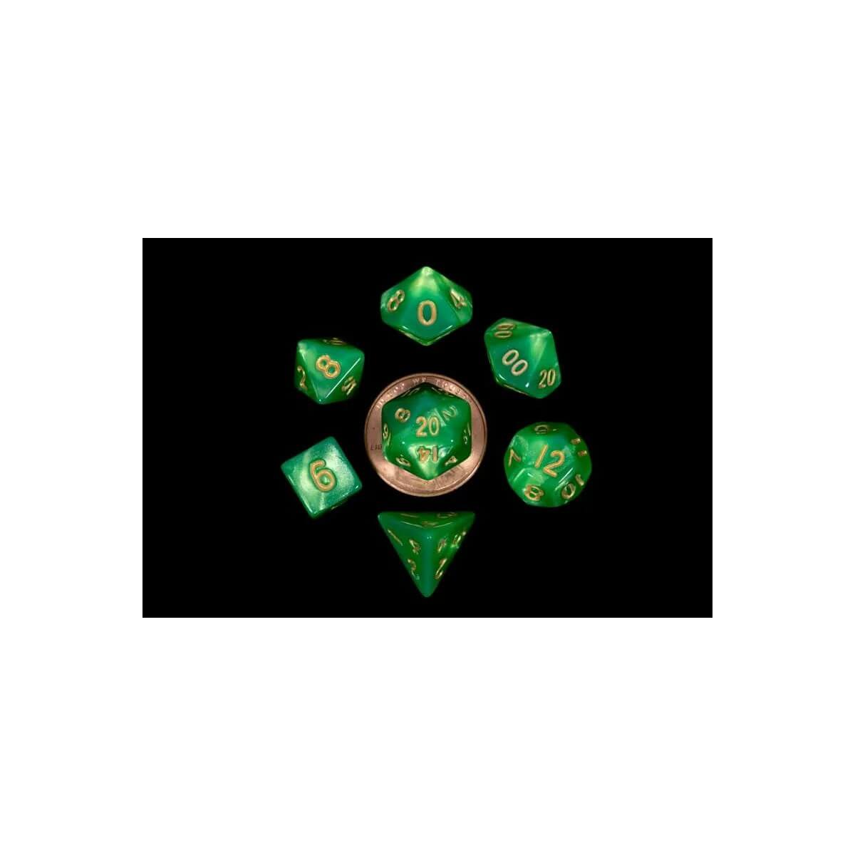 Green/Light Green w/Gold - Mini Dice set - 7 stuks