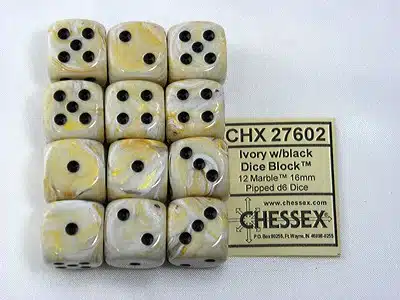 Marble Ivory w/Black D6 16mm (12 stuks)