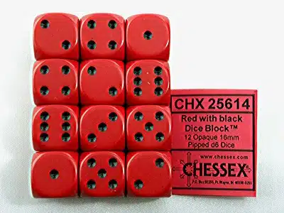 Opaque Red/black D6 16mm (12 stuks)