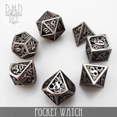 Pocket Watch - Hollow Metal Dice set - 7 stuks