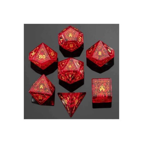 Ruby Red Fire Blast - Glass Dice set in Fancy Dice box - 7 stuks